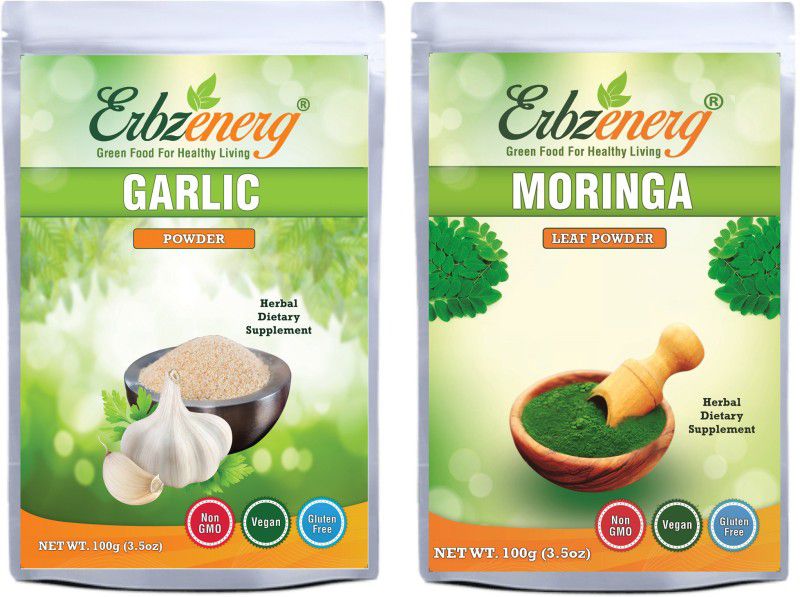 Erbzenerg Garlic Powder and Moringa Leaf Powder Combo Pack Combo  (Garlic Powder 100g and Moringa Leaf Powder 100g)