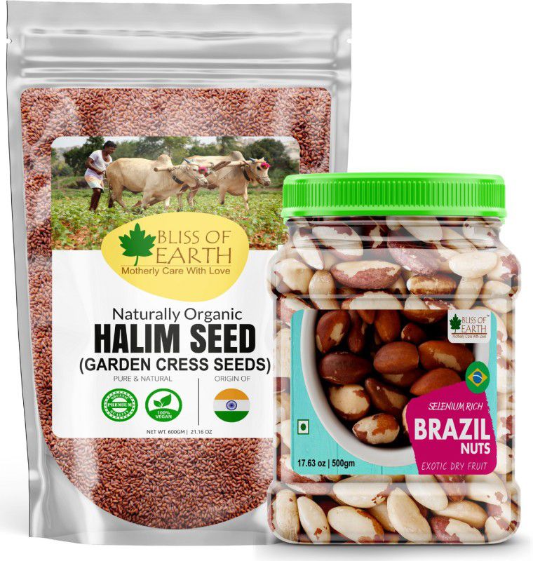 Bliss of Earth Combo Of Organic Halim Seeds (600gm) for Eating And Healthy Brazil Nuts (500gm) Rich Super Nut (Pack Of 2) Combo  (1100 gm)