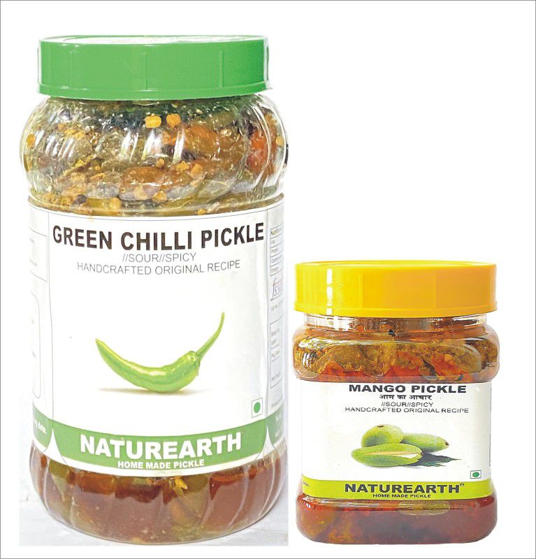 NaturEarth Green Chilli Pickle & Mango Pickle Combo ( 400+200 Gm) Maa Ke Hath Ka Achar Green Chilli Pickle  (2 x 300 g)
