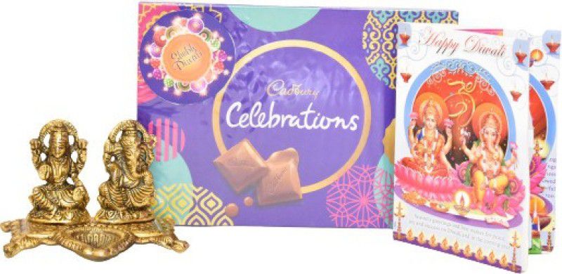 Uphar Creations Cadbury Laxmi Ganesh Ji Diwali Special Gift Hamper For Your Loved Ones | Diwali Gifts | Cadbury gifts| Chocolate gifts| Combo  (Cadbury celebration Gift Box-1 |Laxmi Ganesh Ji Tealight Candle Stand-1 | Diwali Card-1)