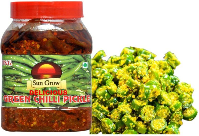 Sun Grow Premium Quality (Without Oil) Homemade Organic Delicious Green Chilli Pickle Hari Mirch Ka Achar 1Kg Traditional Flavor Tasty & Spicy (1Kg) Green Chilli Pickle  (1 kg)