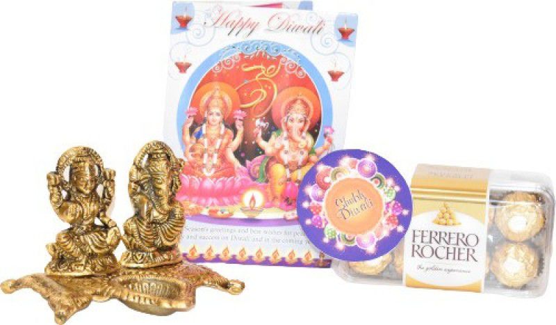 Uphar Creations Ferrero Rocher pack Of 16 Gift Hamper For Diwali Special | Diwali Gifts | Cadbury gifts| Chocolate gifts| Combo  (Ferrero Rocher Pack Of 16-1|Laxmi Ganesh Ji Tealight Candle Stand-1 | Diwali Card-1)