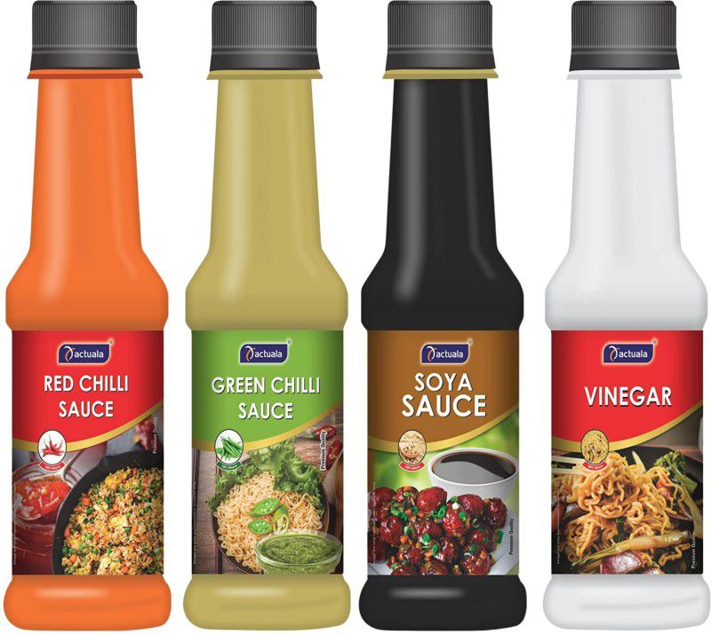 AACTUALA Pack of 4 (200g Each) Red Chilli, Green Chilli, White Vinegar, Soya Sauces  (800 g)