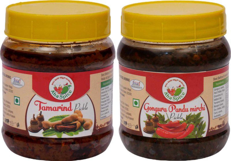 AHA TAMARIND pickle 250Gram and GONGURA RED CHILLI pickle 250Gram Tasty Andhra Tamarind, Gongura, Red Chilli Pickle  (2 x 250 g)