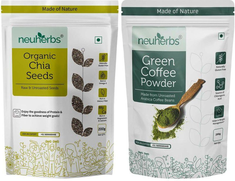 Neuherbs Green coffee bean powder and Chia Seeds Combo For Weight loss management, good digestion and body detoxification- 200 Gram Each Combo  (200 G, 200 G)