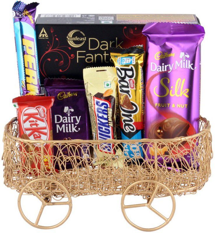 SurpriseForU Fruit n Nut And Almond Chocolate gift With Cart Basket | Chocolate Gift Combo  (203g)