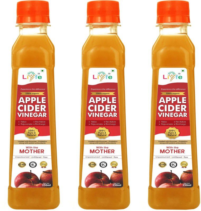 LIYFE Apple Cider Vinegar with Mother, Unflavoured Vinegar (250 ML) Vinegar  (3 x 250)