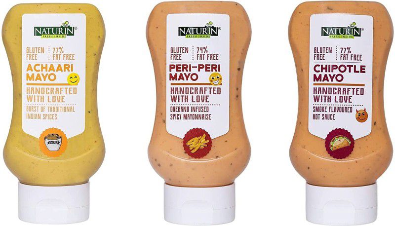 Naturin Pack of 3- Achaari Mayo 290g, Peri-Peri Mayo 290g and Chipotle Mayo 290g Dip  (3 x 290 g)