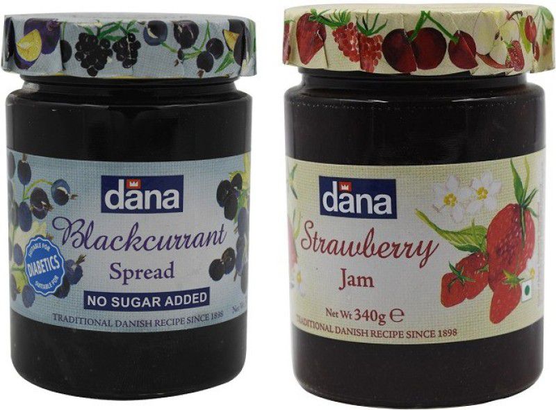 Dana Blackcurrent Spread &Strawberry Jam|315g&340g(Pack of 2)|(Imported) 680 g  (Pack of 2)