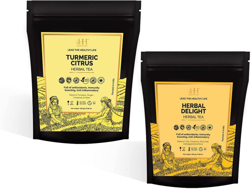 HEALTHY & HYGIENE Herbal Delight Green Tea 100g & Turmeric Citrus Tea 100g Green Tea Pouch  (2 x 100 g)