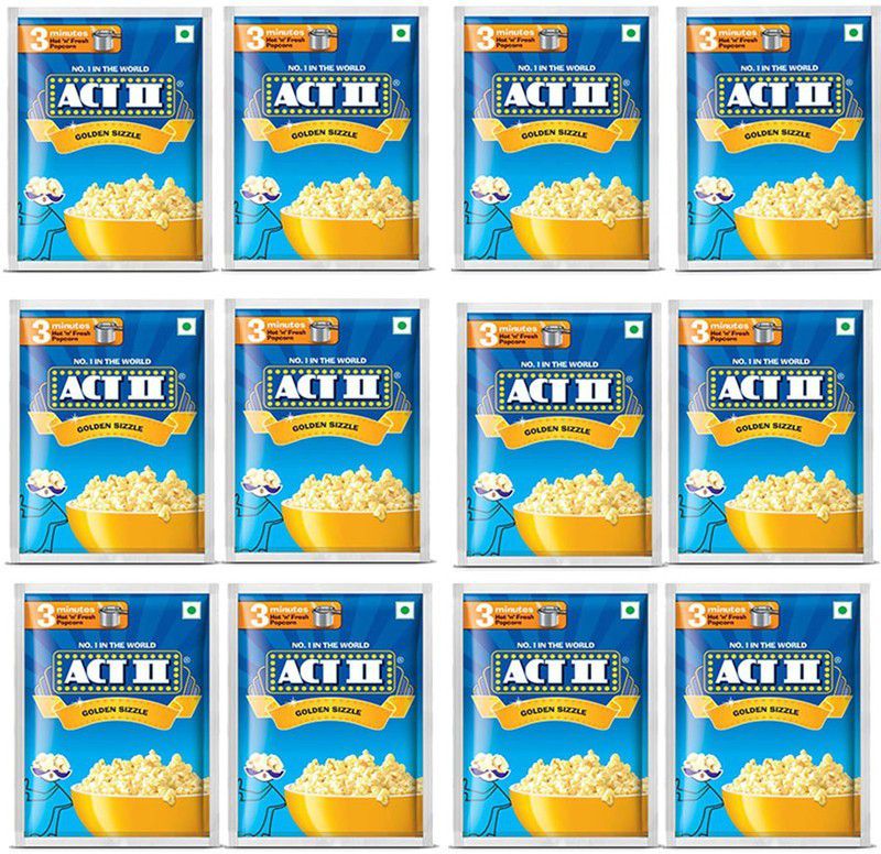 ACT II 12 Golden Sizzle FlavourPopcorn,Each 40g (Pack of 12) Butter Popcorn  (0.4 kg, Pack of 12)