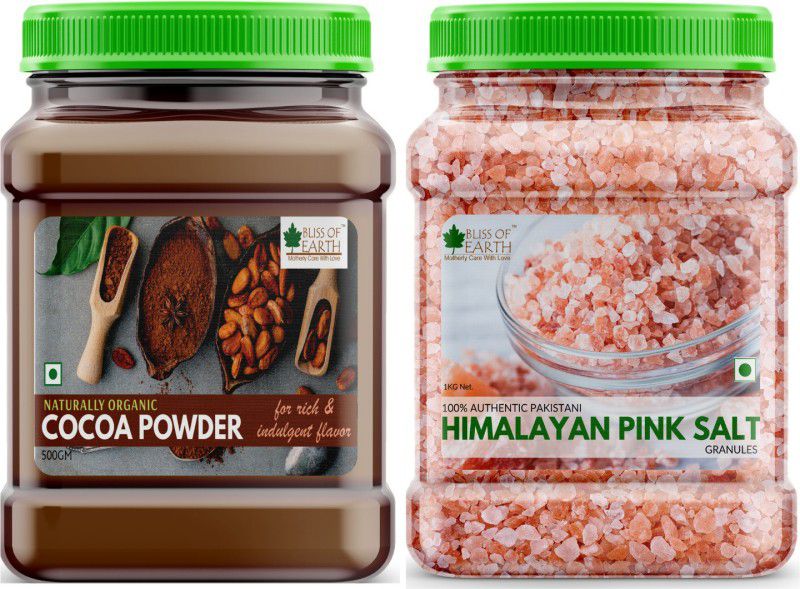 Bliss of Earth Combo of Naturally Organic Dark Cocoa Powder (500gm) for Chocolate Cake Making And Granular Pakistani Himalayan Pink Salt (1kg) Non Iodized for Weight Loss & Healthy Cooking, Natural Substitute of White Salt Combo  (15)