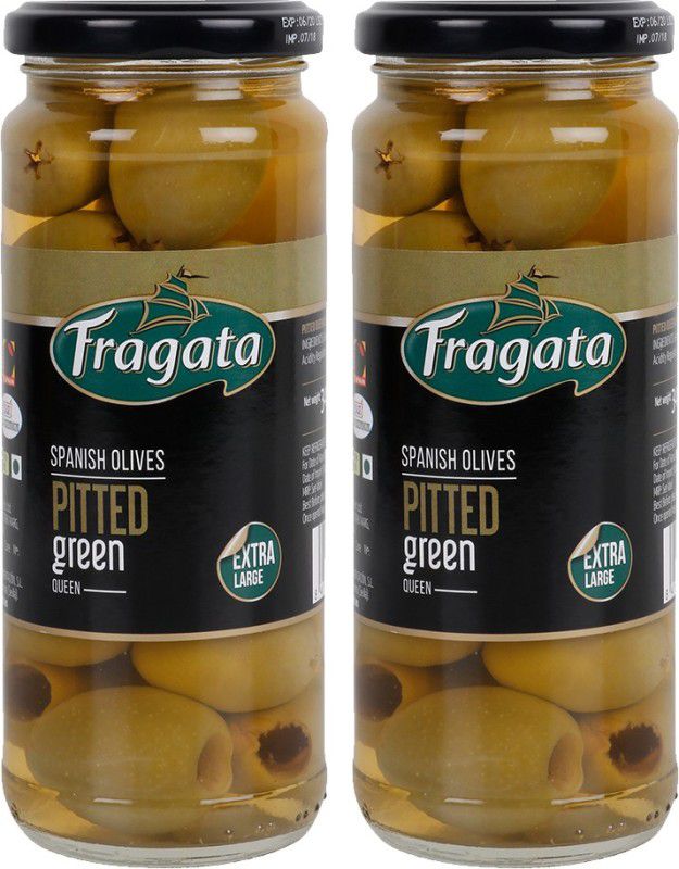 Fragata Pitted Green Olives Queen 340g (Pack of 2) Olives  (680 g, Pack of 2)
