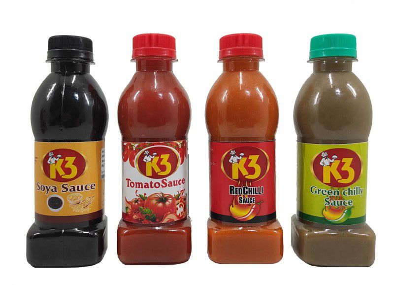 K3 Masala Soya Sauce (200gm),Green Chilli Sauce (200gm),Red Chilli Sauce (200gm),Tomato Sauce (200gm), Sauce  (4 x 200)