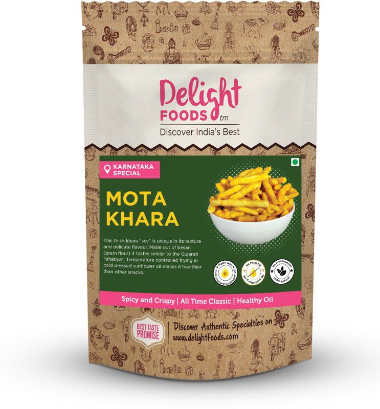 Delight Foods Home Made Mota Khara Mixture-200g || Indian Snack || Namkeen, Savory, Chiwda  (200 g)