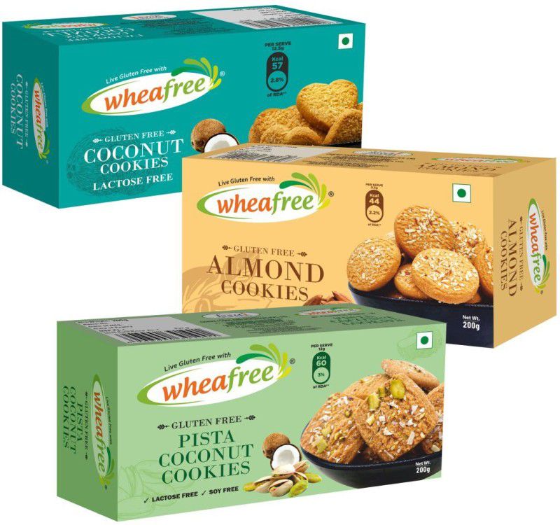 Wheafree Gluten Free Almond Cookies 200g,Coconut Cookies (200g)Pista Coconut Cookies200g Cookies  (600 g, Pack of 3)