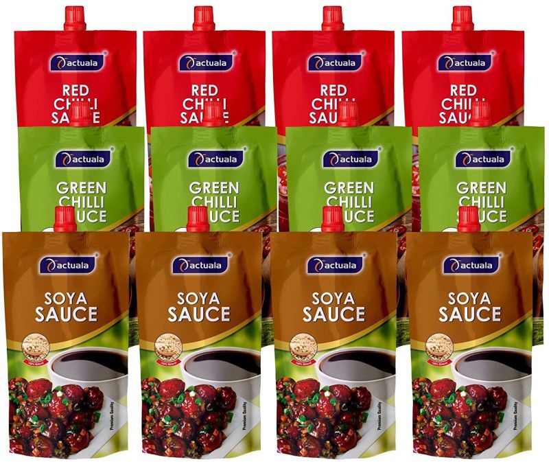 AACTUALA Pack of 12 (80g Each) Red Chilli, Green Chilli, Soya Sauces  (960 g)
