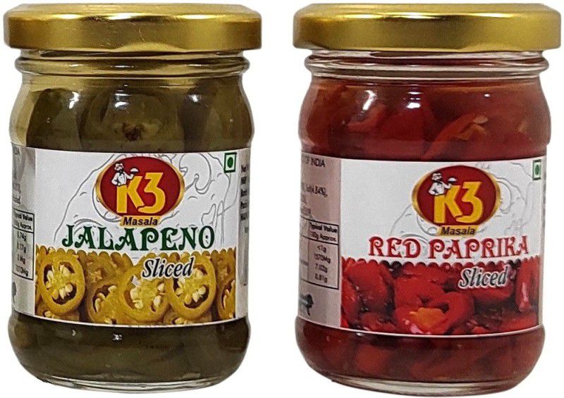 K3 Masala ,Jalapeno Sliced (120gm) and Red Paprika Sliced (120gm) (Pack of 2) Jalapenos  (240 g, Pack of 2)