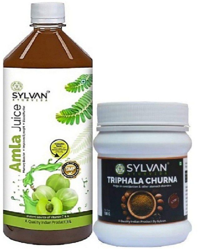 SYLVAN AYURVEDA AMLA JUICE 1L FOR MEMORY BOOSTER, IMPROVE EYESIGHT WITH TRIPHALA CHURNA HELP IN CONSTIPATION & STOMACH DISORDERS | COMBO PACK  (2 x 500 ml)
