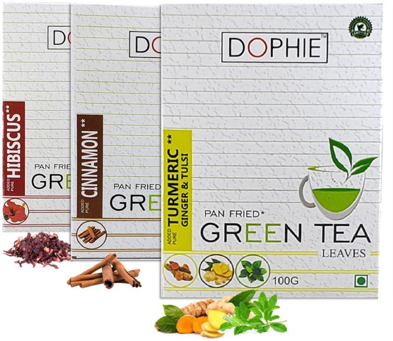 dophie Weight loss and Immunity Green Tea[COMBO-PACK-3]Hibiscus Green Tea-1,Cinnamon Green tea-1,Turmeric Ginger Tulsi Green Tea-1,For Immunity Booster, Weight loss and Overall Health(100g each) Herbs Green Tea Box  (3 x 100 g)