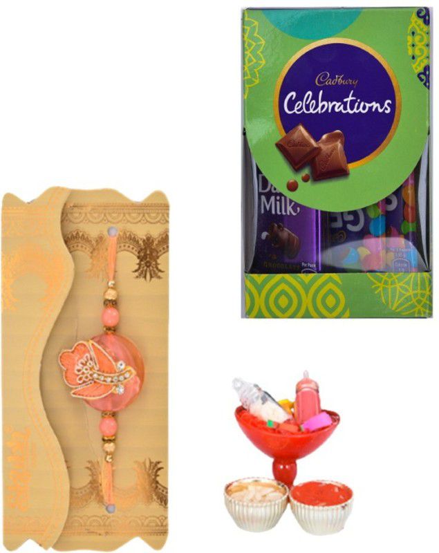 NUTRI MIRACLE Rakhi Hampers & Gourmet Gifts With Fancy Rakhi, Celebration Chocolate Pack And Decorative Tilak Kit Combo  (Fancy Rakhi-Celebration Chocolate Pack- Tilak Kit)