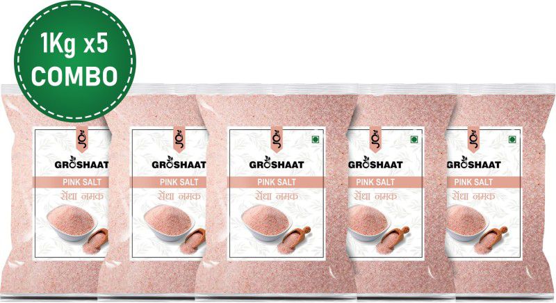 Groshaat Pink Salt ( Sendha Namak) - 1Kg Each (Pack of 5) Himalayan Rock Salt  (5000 g, Pack of 5)