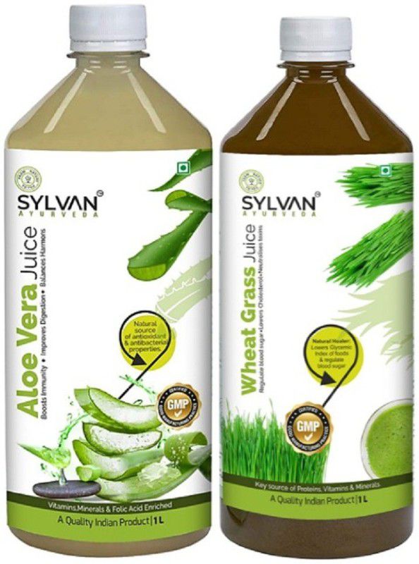 SYLVAN AYURVEDA SYLVAN ALOE VERA JUICE 1L & WHEAT GRASS JUICE 1L | COMBO PACK  (2 x 1000 ml)