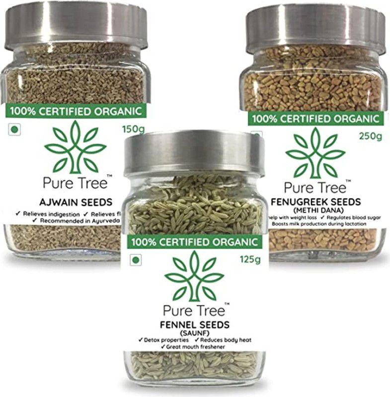 Pure Tree Organic Ajwain Seeds 150gm, Fenugreek Seeds 250gm, Fennel Seeds 125gm, Pack Combo  (525 Grams)
