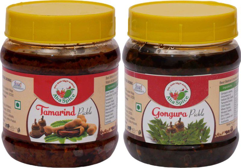 AHA TAMARIND pickle 250Gram and GONGURA (Roselle) pickle 250Gram Tasty Andhra style Tamarind, Gongura Pickle  (2 x 250 g)