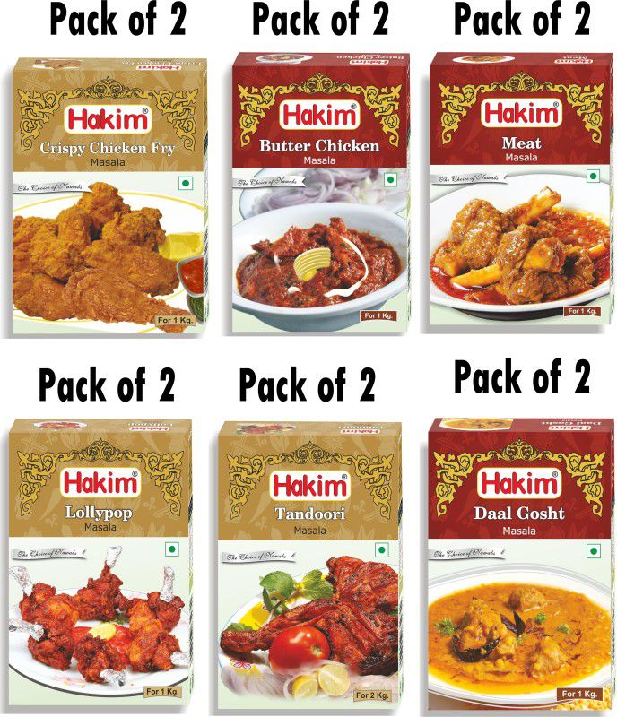 HAKIM Authentic Mughlai Meat Masala, Lollypop Masala, Tandoori Masala, Daal Gosht Masala, CRP. Chicken Fry Masala, Butter Chicken Masala (Combo of 12)  (12 x 54.17 g)