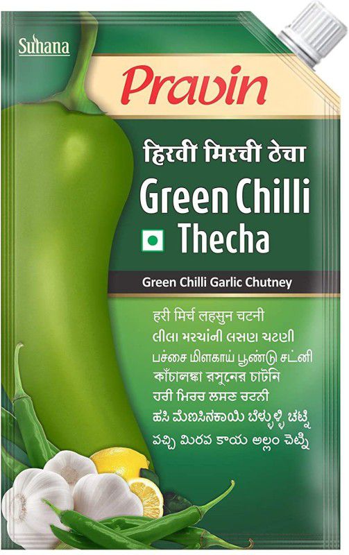 pravin Pickles Green Chilli Thecha 100g Pouch Green Chilli Pickle  (8 x 100 g)