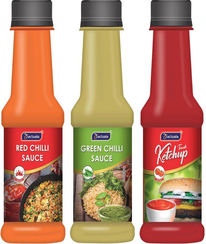AACTUALA Pack of 3 (200g Each) Red Chilli, Green Chilli, Tomato Ketchup Sauces  (600 g)