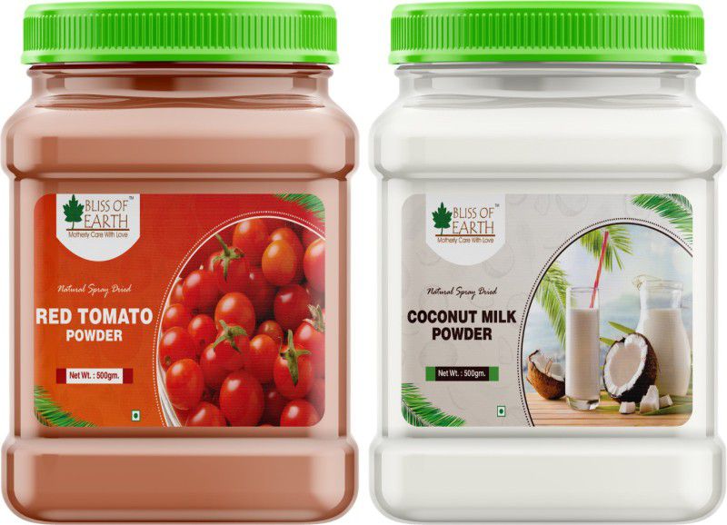 Bliss of Earth Combo of 500gm Red Tomato Powder + 500 Gram Coconut Milk Powder Natural Spray Dried (Pack of 2) Combo  (500gm coconut milk powder, 500gm tomato powder)