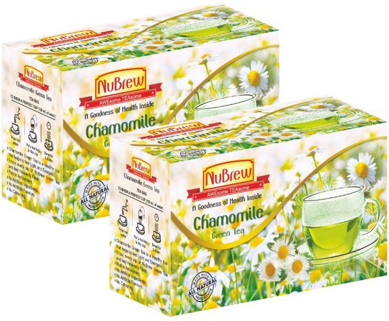 NuBrew Chamomile Tea Bags-15 Tea Bags|Herbal Tea|Organic Tea|Wellness Tea|Relieves Anxiety|Promotes Sleep Chamomile Herbal Tea Bags Box  (2 x 15 Bags)