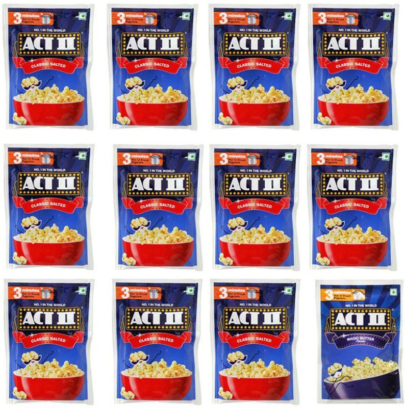 ACT II 11 Classic and 1 Magic FlavourPopcorn,Each 40g (Pack of 12) Butter Popcorn  (70.41 kg, Pack of 12)