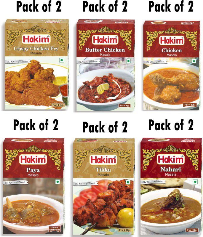 HAKIM Authentic Mughlai CRP. Chicken Fry Masala, Butter Chicken Masala, Chicken Masala, Paya Masala, Tikka Masala, Nihari Masala (Combo of 12)  (12 x 50 g)