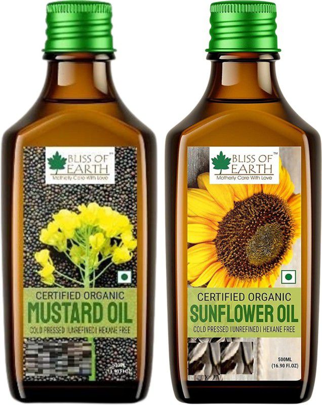 Bliss of Earth 500ML Organic Mustard Oil+500ML Certified Organic Sunflower Oil for Cooking Sunflower Oil Plastic Bottle  (2 x 0.5 L)