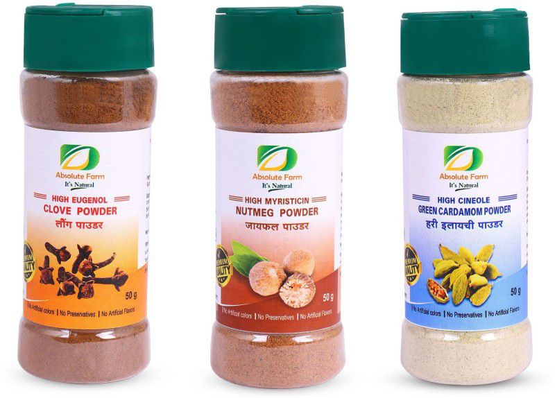 Absolute Farm Spice Powder Gift Pack - Combo Offer ( Clove Powder 50g, Nutmeg Powder 50g, Green Cardamom Powder 50g )  (3 x 50 g)