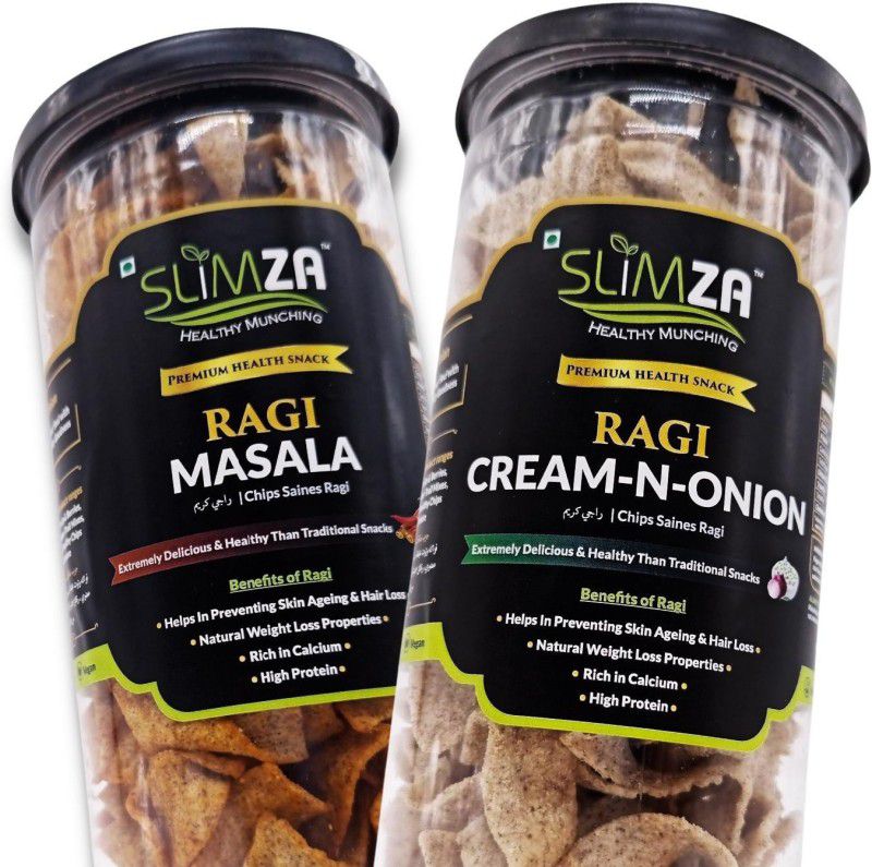 Slimza Healthy Premium Quality Chips | Combo of 2 | Ragi Masala & Cream N Onion Chips  (2 x 150 g)