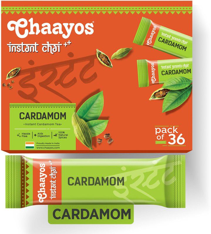 Chaayos Instant Tea Premix - Cardamom - Regular Sugar (14g * 36 Sachets) | Elaichi Chai | Cardamom Tea | 1 Min Chai | Assam Tea | Masala Tea Premix Instant Tea Box  (36 Sachets)