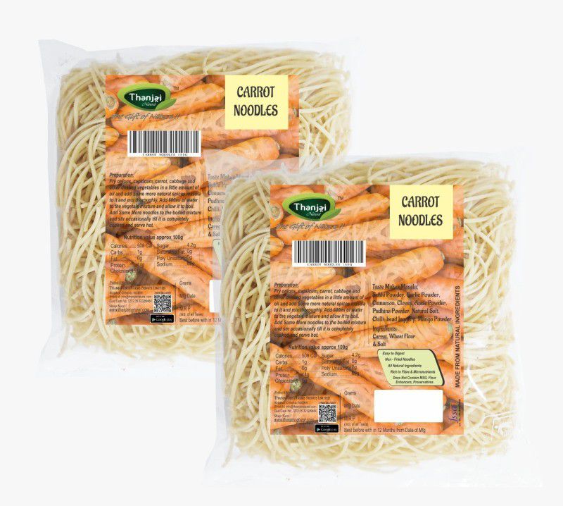 THANJAI NATURAL Carrot Noodles 180g X 2 (360g) of Natural Processed Noodles No Maida & No MSG | Instant Noodles Vegetarian  (2 x 180 g)