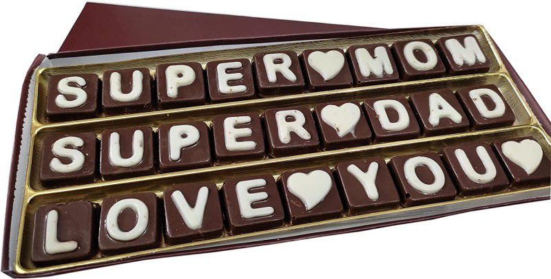FabBites Anniversary/Birthday Gifts Chocolate for Mom and Dad - Super MOM and Super DAD Love You Chocolate Message Bars  (1 Units)