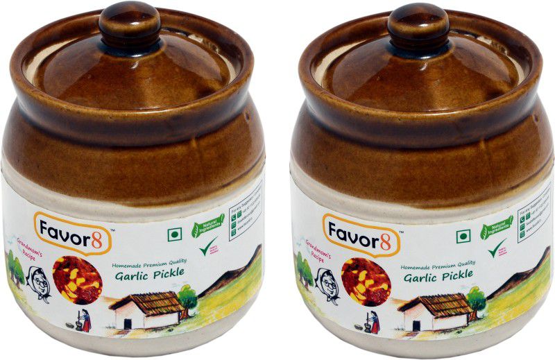 Favor8 Home's Recipe Garlic Pickle 400g x 2 Packed in Ceramic Jar 400g Garlic Pickle  (2 x 400 g)