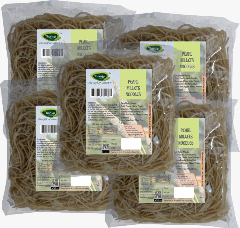 THANJAI NATURAL Pearl Millet Noodles 180g X 5 (900g) of Natural Noodles (No Maida & No MSG)| Instant Noodles Vegetarian  (5 x 180 g)