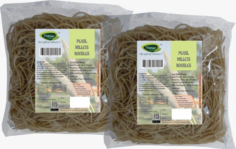 THANJAI NATURAL Pearl Millet Noodles 180g X 2 (360g) of Natural Noodles (No Maida & No MSG)| Instant Noodles Vegetarian  (2 x 180 g)
