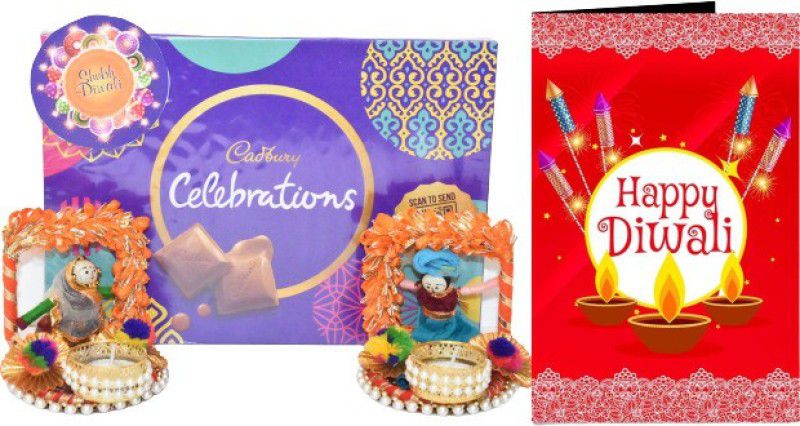 Uphar Creations Celebration Gift Combo With Diwali SpecialTealight Candle Holder And Diwali card | Diwali Gifts| Chocolate Gifts| Combo  (Dairymilk Celebration Gift Box -1| Diwali Card-1| Diwali Candle Holder-1)