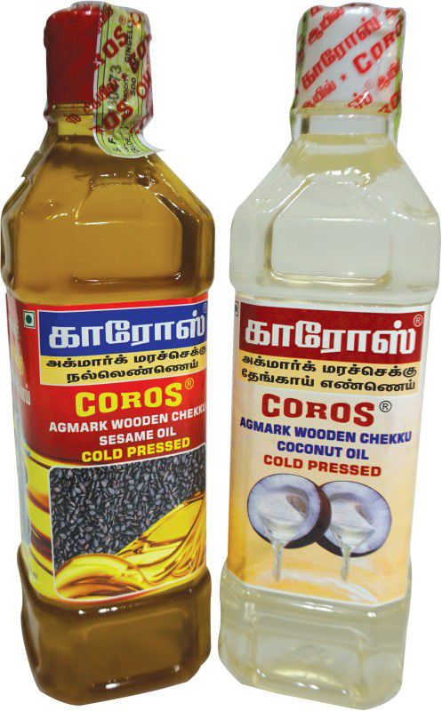 Coros oil Combo of Sesame Oil 500 ml + Coconut Oil 500 ml Coconut Oil Plastic Bottle  (2 x 250 ml)