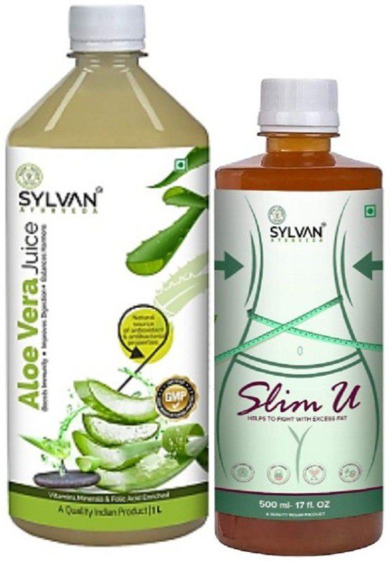 SYLVAN AYURVEDA ALOE VERA JUICE 1L & SlimU JUICE 500ML | PACK OF 2  (2 x 750 ml)