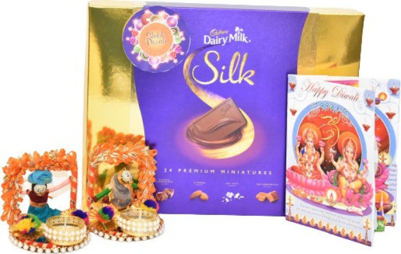 Uphar Creations Silk Premium Miniatures Gift Pack With Diwali SpecialTealight Candle Holder And Diwali card | Diwali Gifts| Chocolate Gifts| Combo  (Cadbury Miniatures Gift Pack -1 | Diwali Card-1 | Diwali Candle Holder-1)