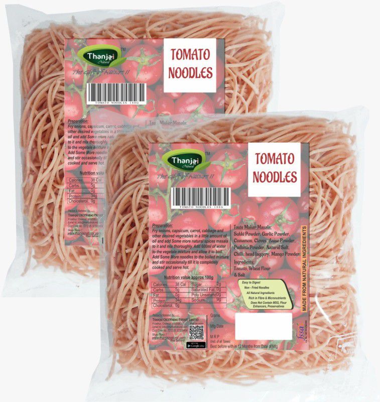 THANJAI NATURAL Tomato Noodles 180g X 2 (360g) of Natural Processed Noodles No Maida & No MSG| Instant Noodles Vegetarian  (2 x 180 g)